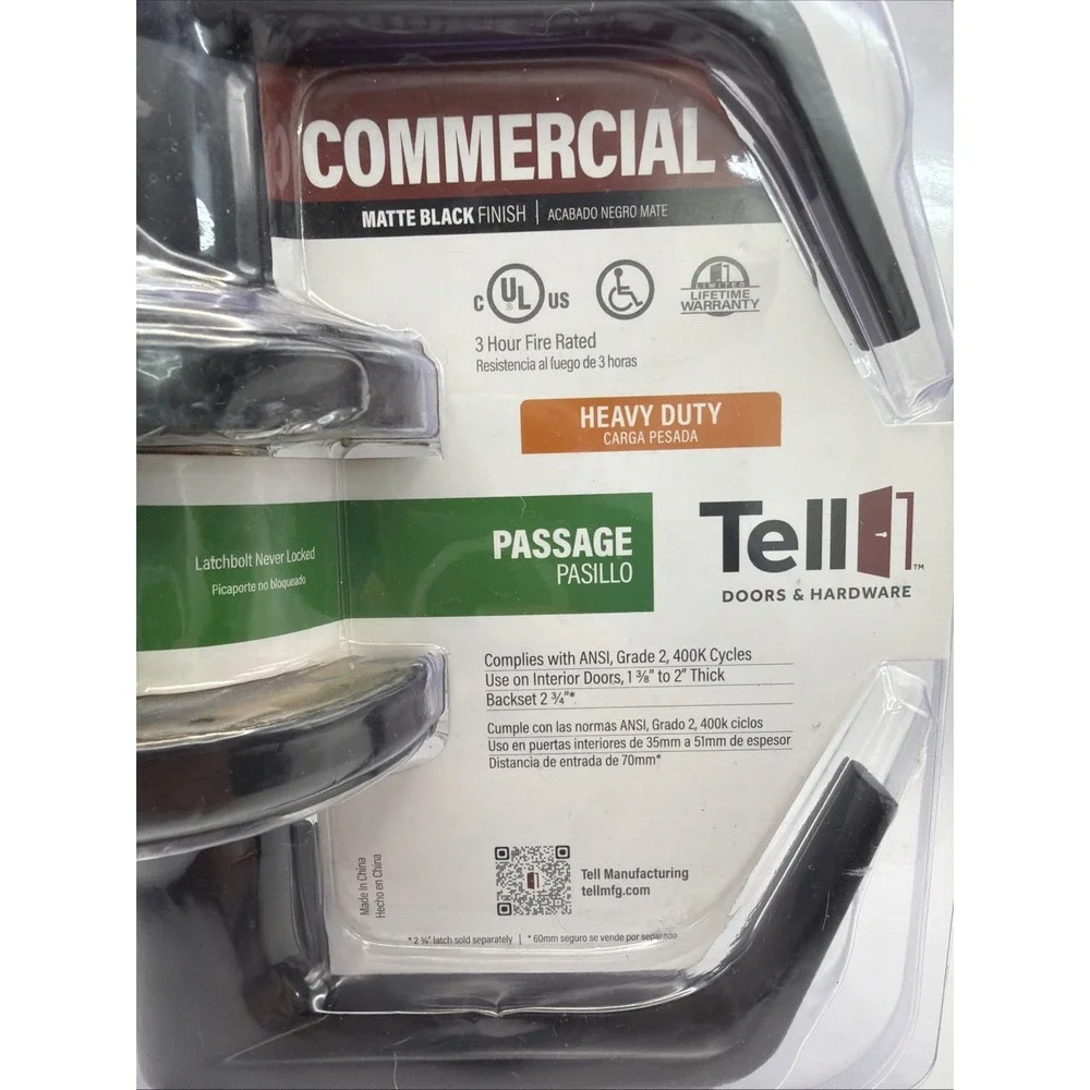 Tell Commercial Passage Door Lever Matte Black LC2675CTL US19 Heavy Duty New